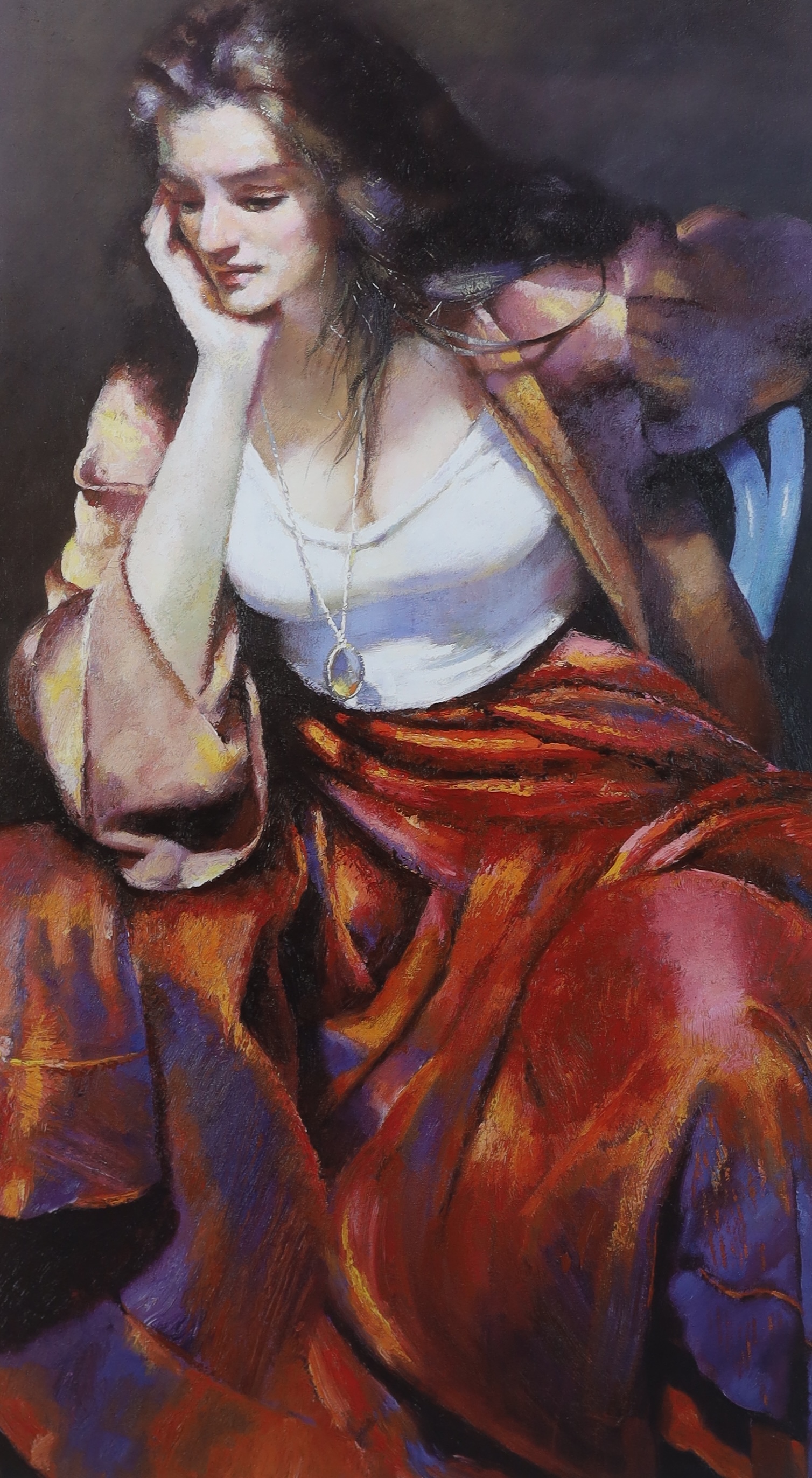 Robert Lenkiewicz (1941-2002), offset lithograph blind stamp signature, 'Esther with silver locket', title in pencil, 298/500, 60 x 35cm. Condition - good